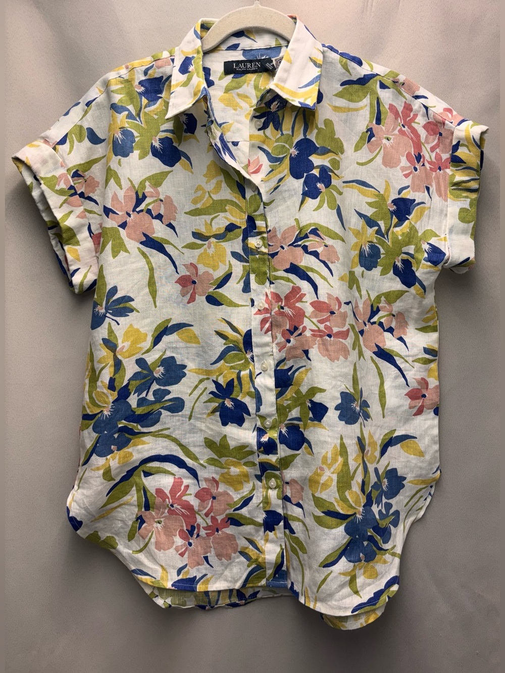 Lauren Ralph Lauren Button Down Shirt Women’s Multi Floral 100% Linen Size Small